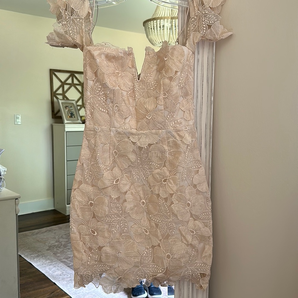 Cream flowered dress- wedding guest dress